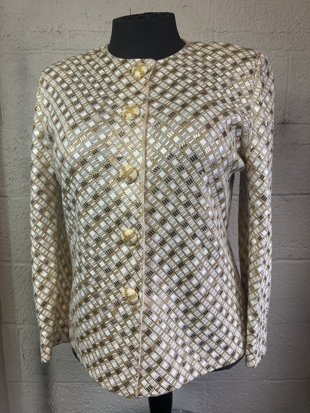 ST.JOHN Women's Cream Silver Gold Sequins Pant Suit Size 12/10